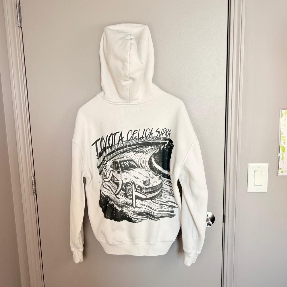 Hollister Toyota Celica Supra Graphic Hoodie White Boxy Fit Mens Medium JDM Car - Picture 5 of 12